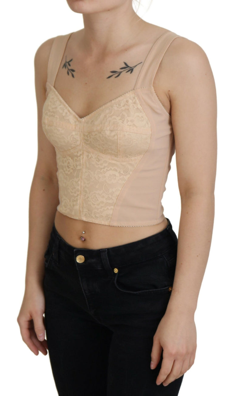 Beige Cropped Bustier Corset Brassiere Top