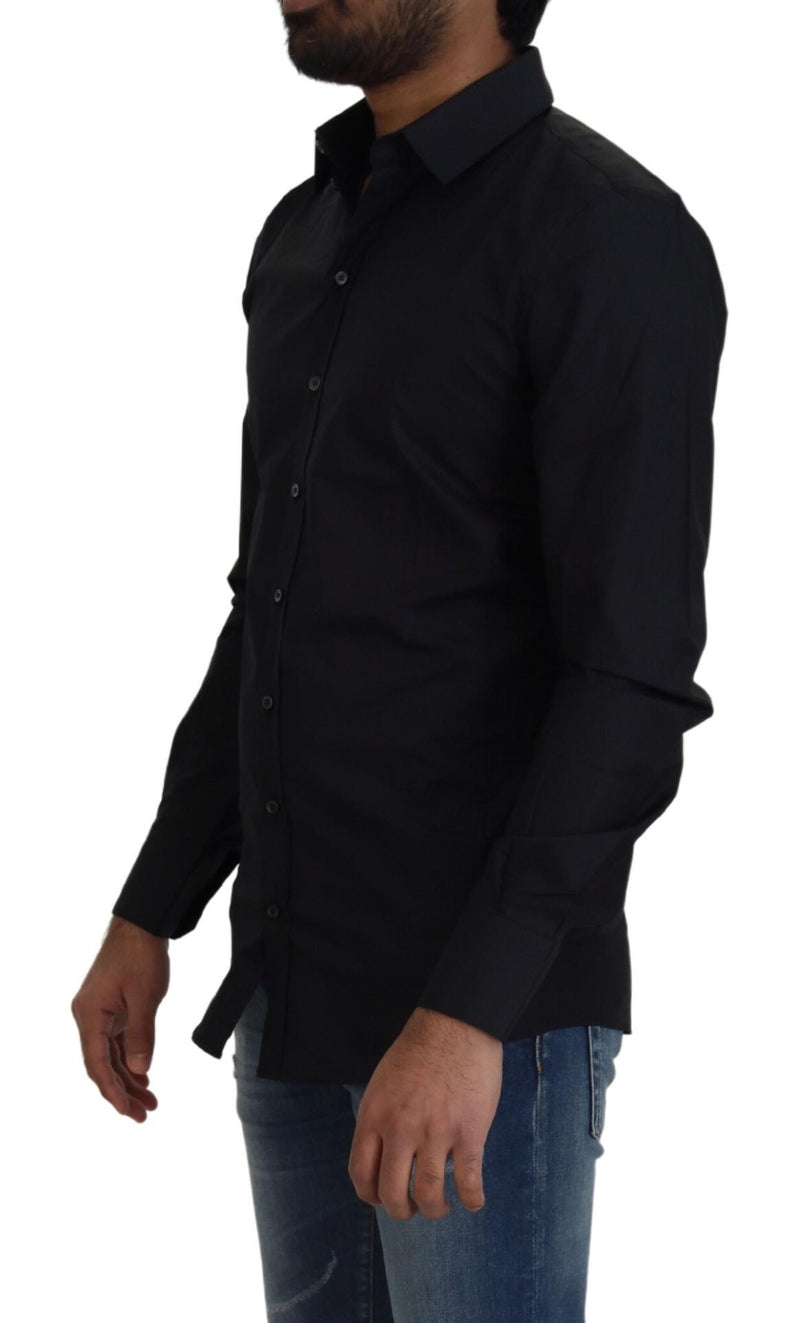 Black Cotton Slim Fit Dress Shirt