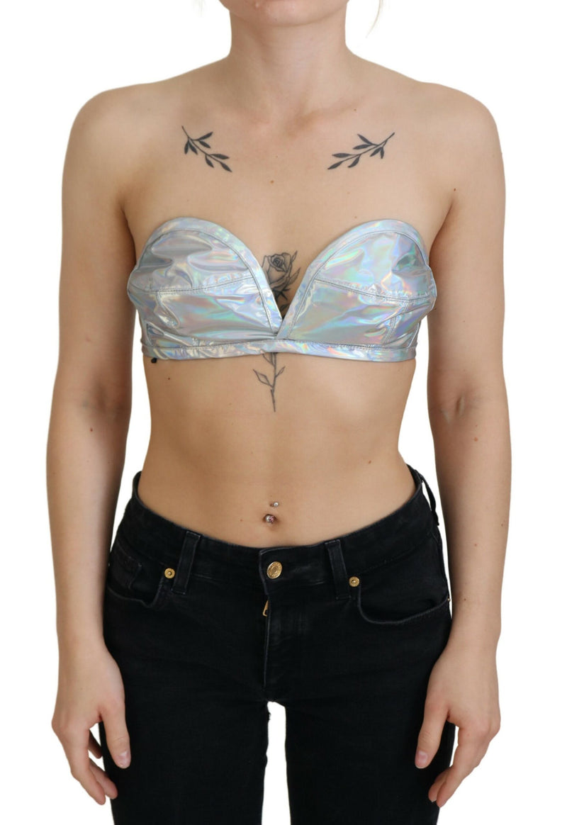 Silver Holographic Effect Bustier Brassiere Top