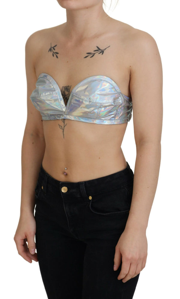 Silver Holographic Effect Bustier Brassiere Top