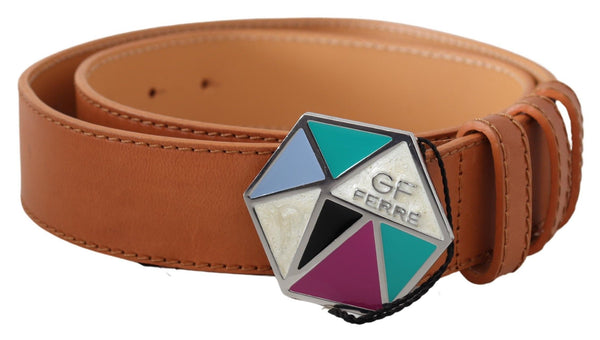 Multicolor Logo Metal Buckle Waist Leather