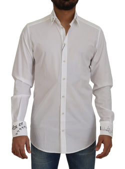 White Printed Cotton SlimFit Dress GOLD Shirt