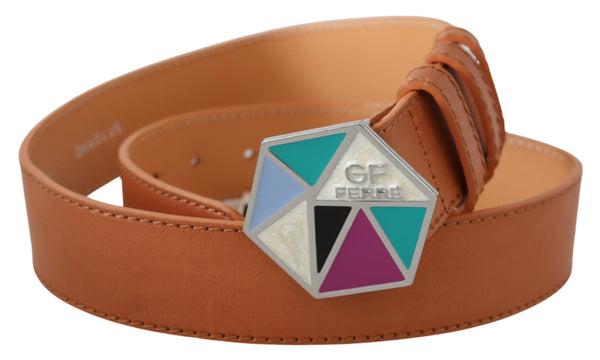 Multicolor Logo Metal Buckle Waist Leather