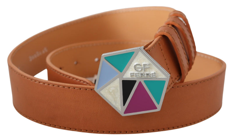 Multicolor Logo Metal Buckle Waist Leather