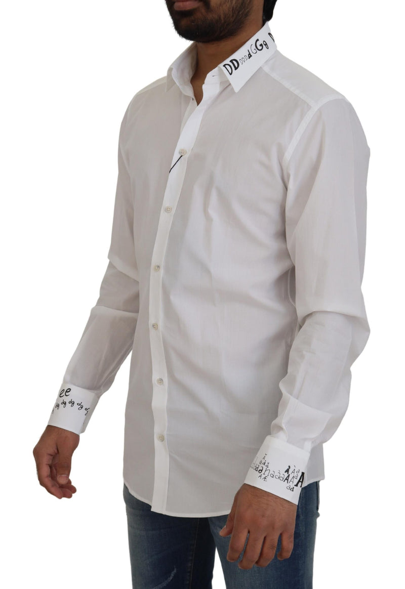 White Printed Cotton SlimFit Dress GOLD Shirt