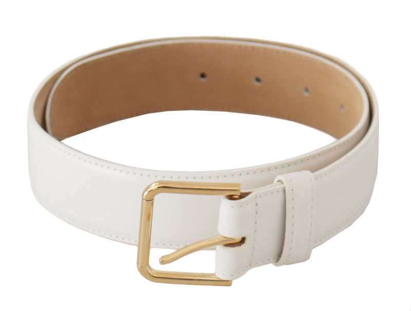 White Calf Leather Gold Metal Waist Buckle Belt