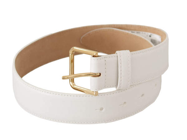 White Calf Leather Gold Metal Waist Buckle Belt