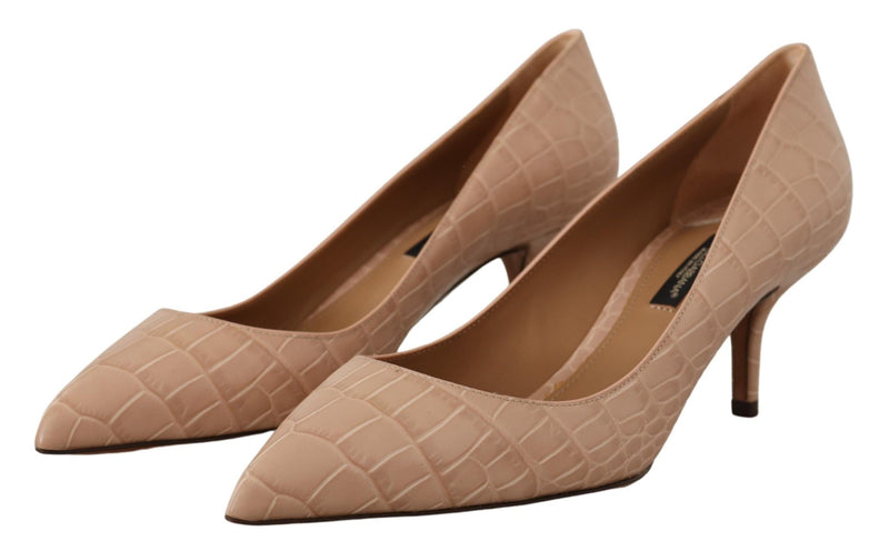 Beige Leather Pointed Heels Pumps Shoes