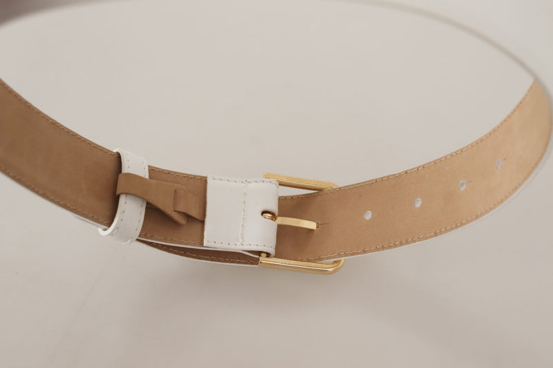 White Calf Leather Gold Metal Waist Buckle Belt