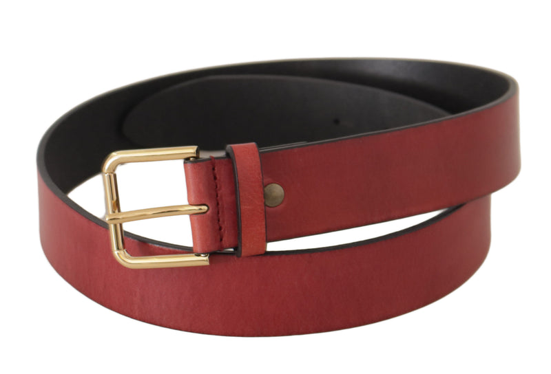 Red Leather Gold Logo Engraved Metal Buckle Belt