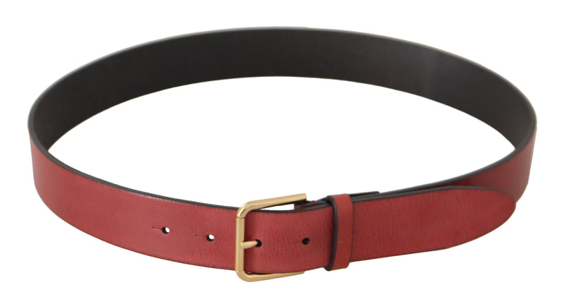 Red Leather Gold Logo Engraved Metal Buckle Belt