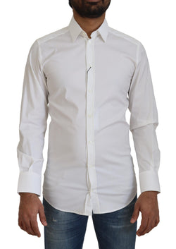 White Cotton Slim Fit Formal Dress GOLD Shirt