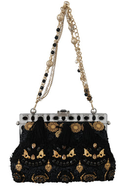 VANDA Black Tassel Gold Baroque Crystal Purse