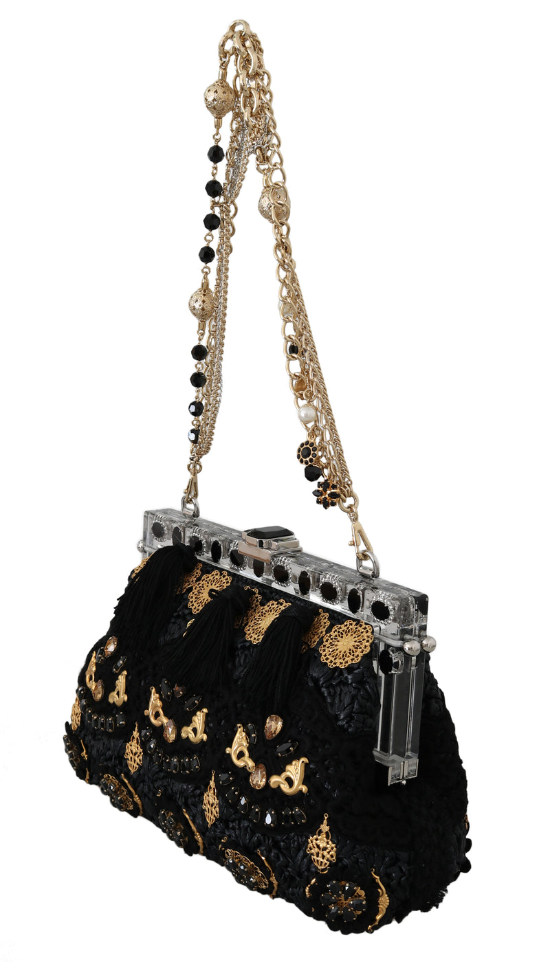 VANDA Black Tassel Gold Baroque Crystal Purse