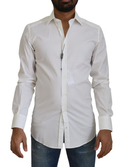 White Cotton Slim Fit Formal DressGOLD Shirt