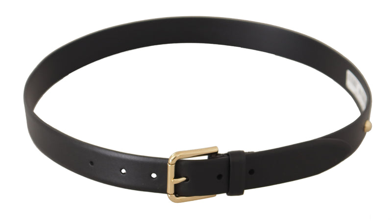 Black Calf Leather Gold Tone Metal Buckle Belt