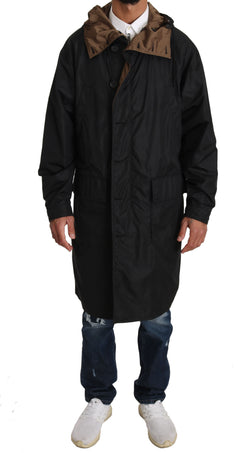 Black Brown Hooded Reversible Raincoat