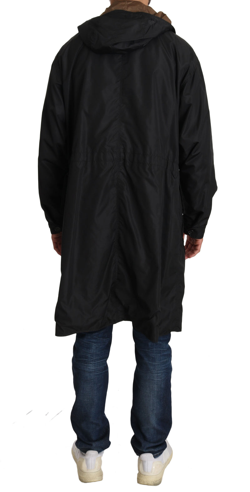 Black Brown Hooded Reversible Raincoat