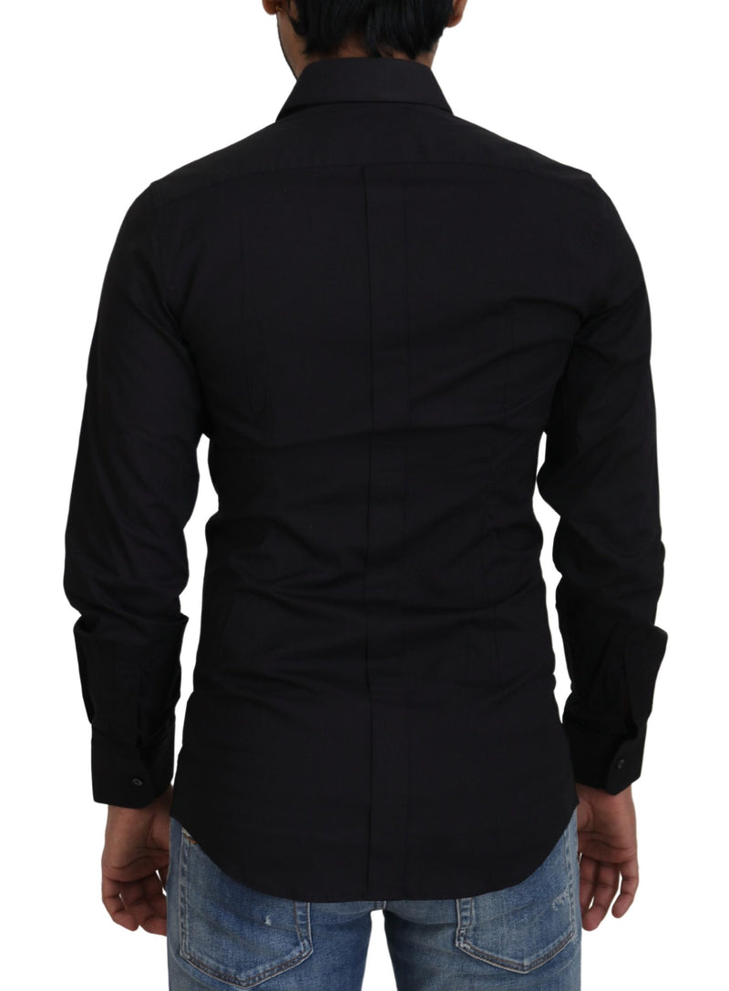 Black Cotton Slim Fit Formal Dress GOLD Shirt