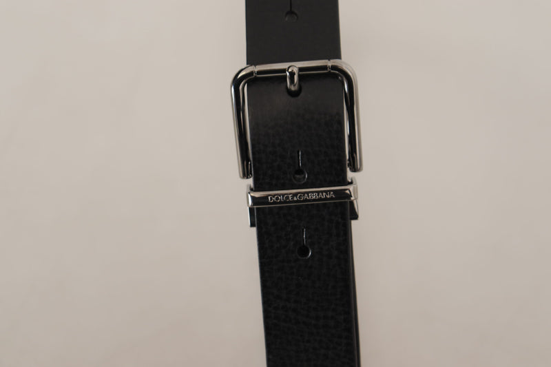 Black Plain Leather Silver Tone Metal Buckle Belt