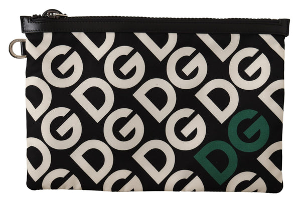 Black DG Mania Nylon Hand Pouch Zipper Closure Wallet