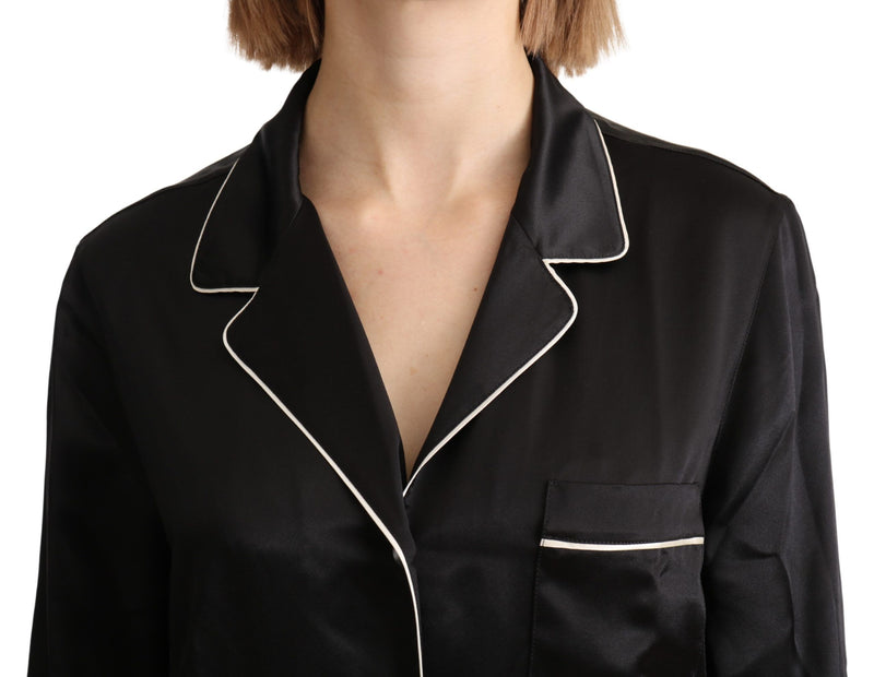 Black Shirt Silk Stretch Top Blouse