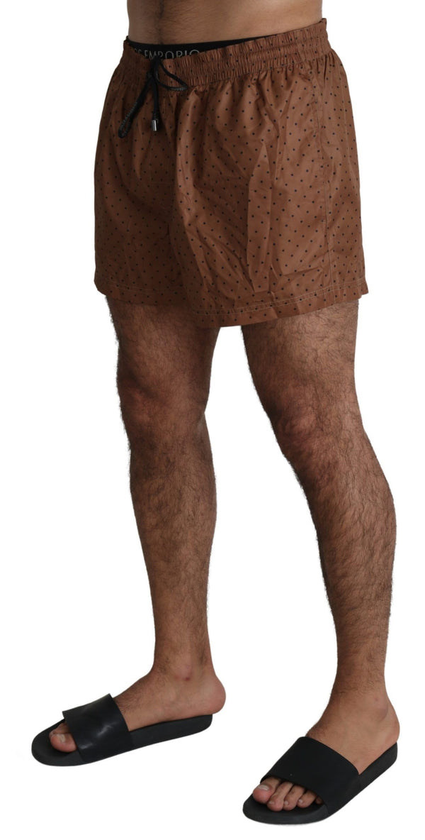 Brown Polka Beachwear Shorts Mens Swimshorts