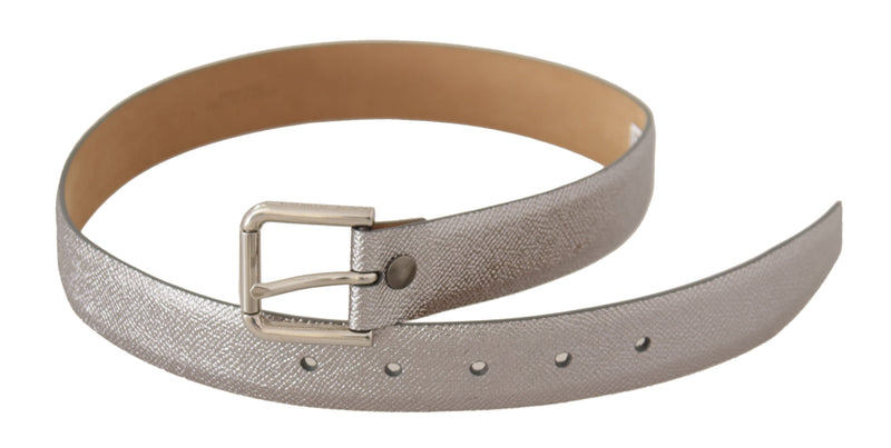 Metallic Silver Leather Metal Waist Buckle Belt