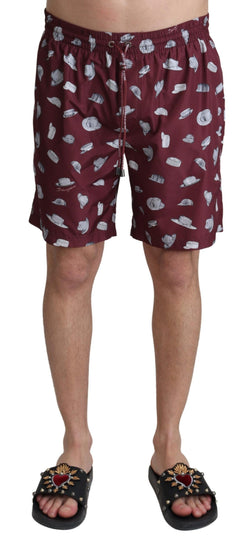 Maroon Hats Print Beachwear Shorts Swimwear