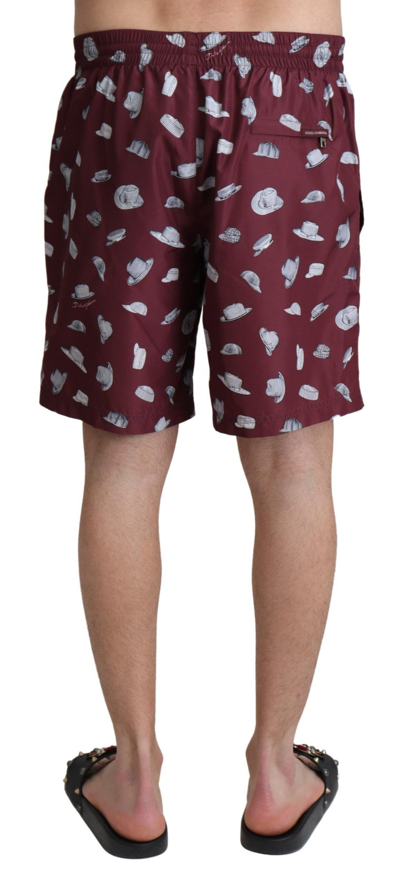 Maroon Hats Print Beachwear Shorts Swimwear