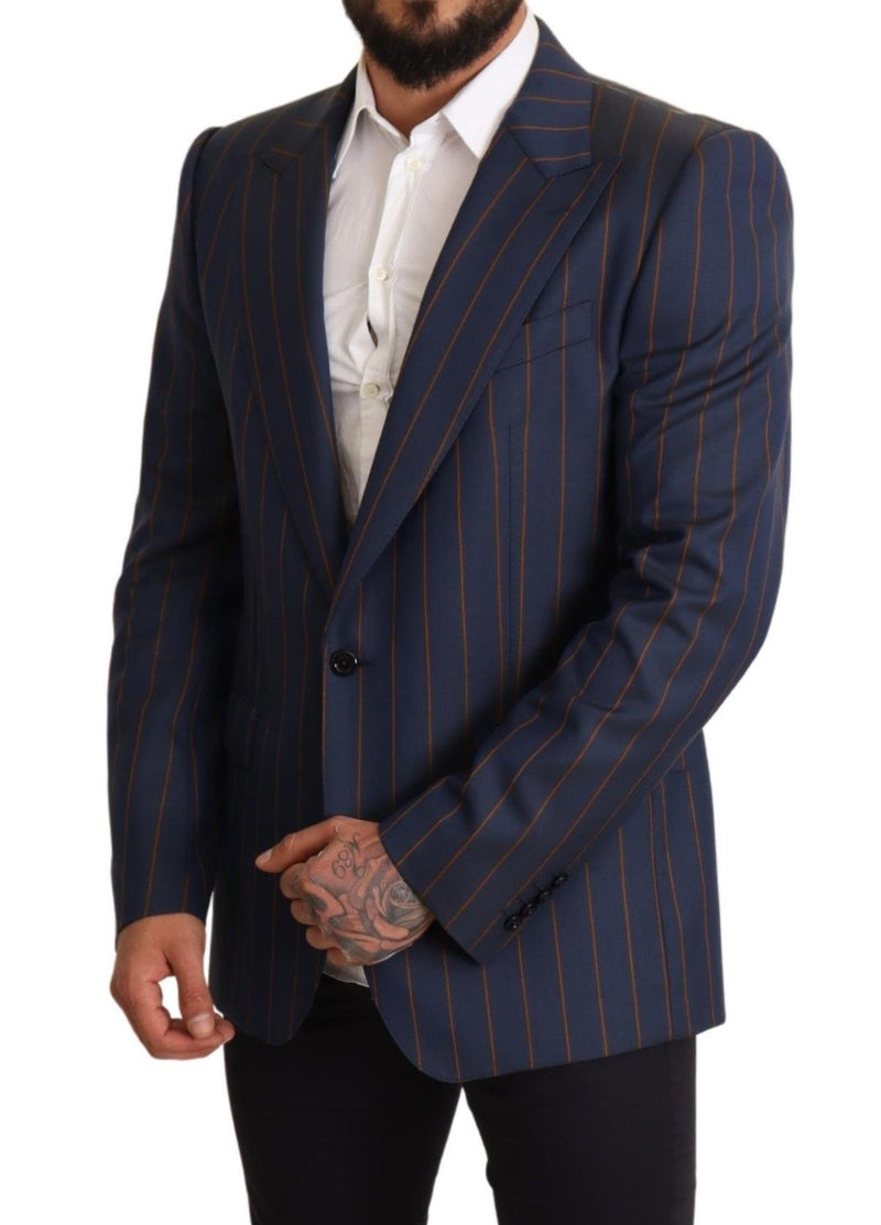 Blue Striped Wool Slim Fit Blazer Jacket