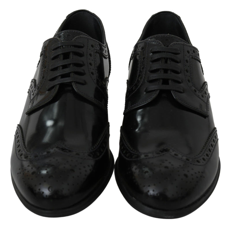 Black Leather Derby Formal Brogues Shoes