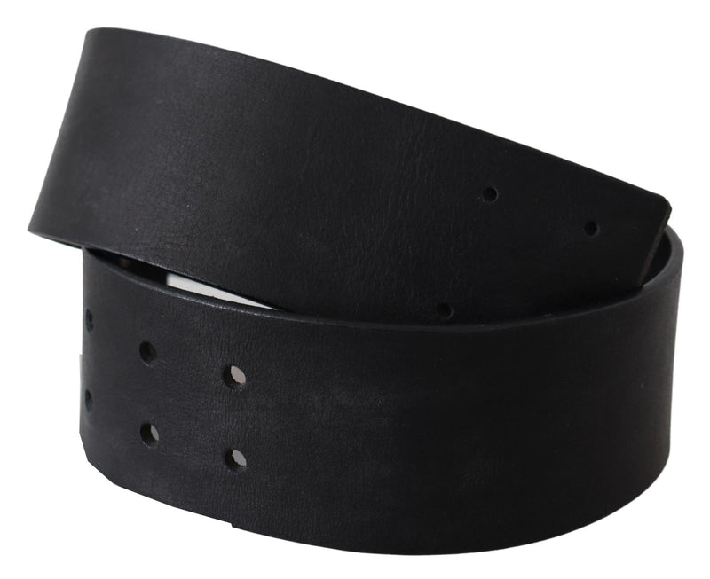 Black Genuine Leather Wide Logo Waist Belt