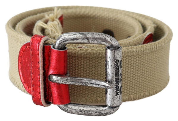 Beige Red Rustic Metal Buckle Belt