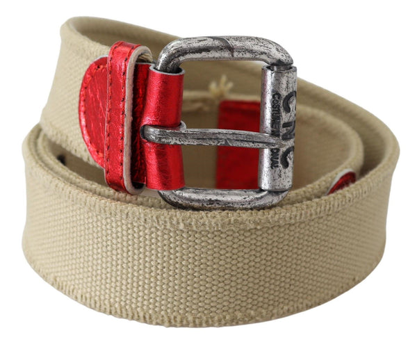 Beige Red Rustic Metal Buckle Belt