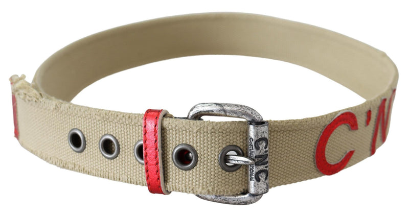 Beige Red Rustic Metal Buckle Belt