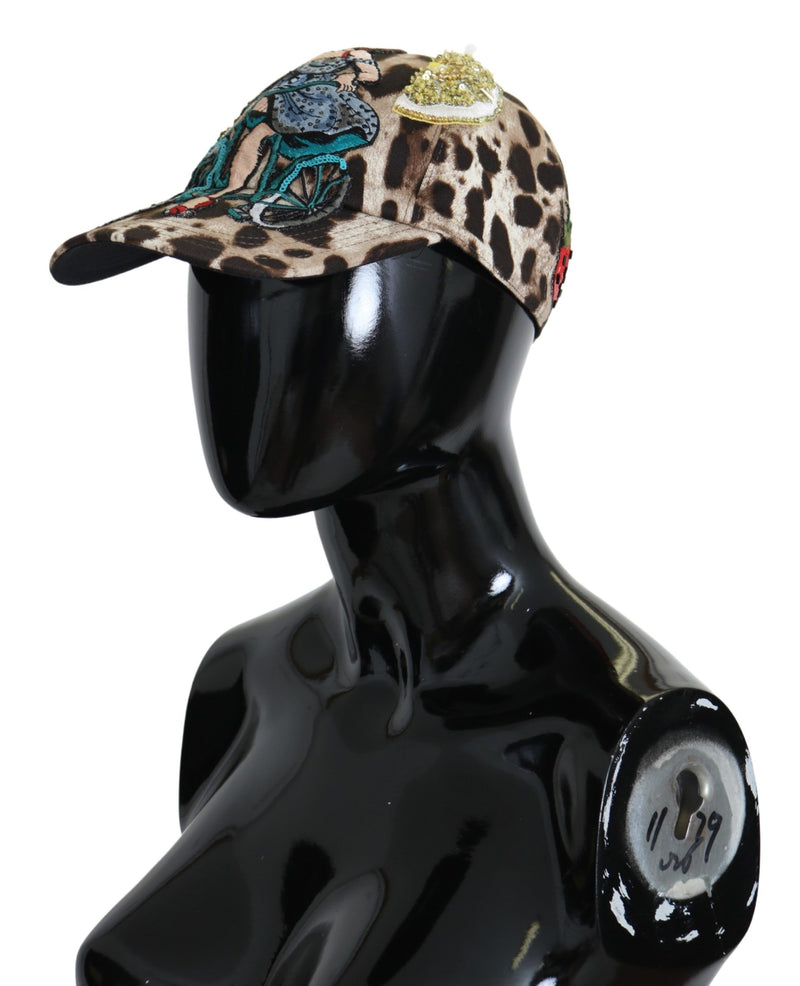 Brown Leopard Pattern Sequin Design Cap