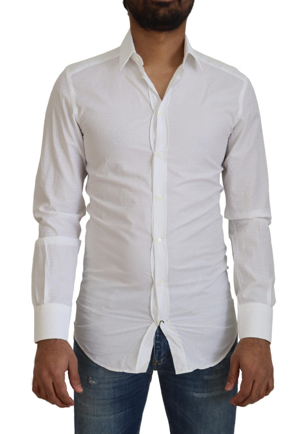 White Cotton Slim Fit Formal Dress GOLD Shirt