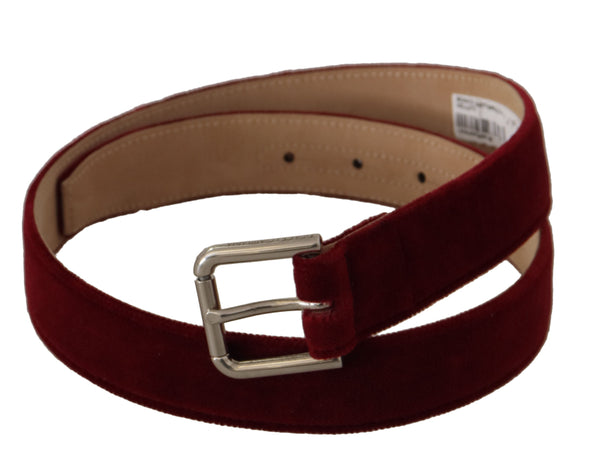 Red Velvet Silver Logo Engraved Metal Buckle Belt