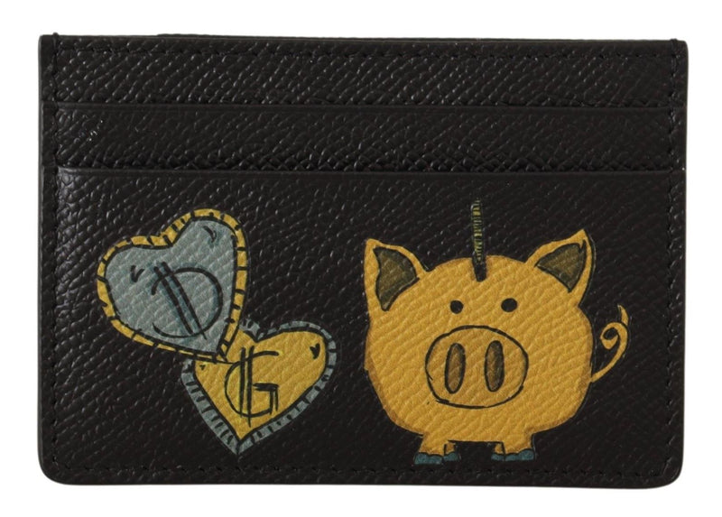 Black Leather DG Pig of Year Card Holder Mens Wallet