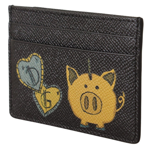 Black Leather DG Pig of Year Card Holder Mens Wallet