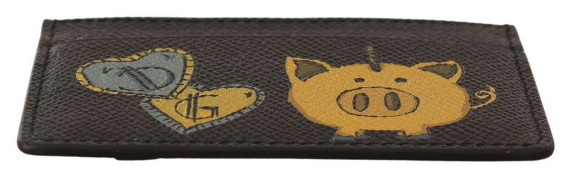 Black Leather DG Pig of Year Card Holder Mens Wallet