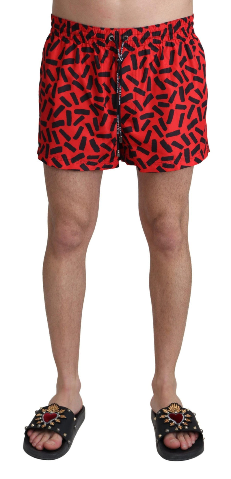 Red Patterned Beachwear Shorts Swimwear