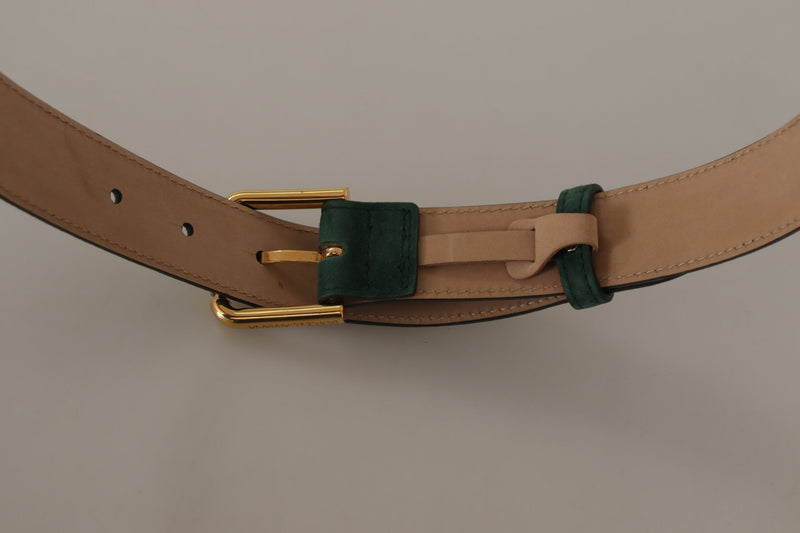 Moss Green Velvet Gold Tone Logo Metal Buckle Belt