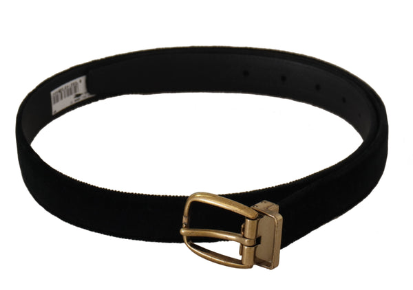 Black Velvet Leather Gold Tone Metal Buckle Belt