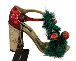 Gold Leather Crystal CHRISTMAS Sandals Shoes