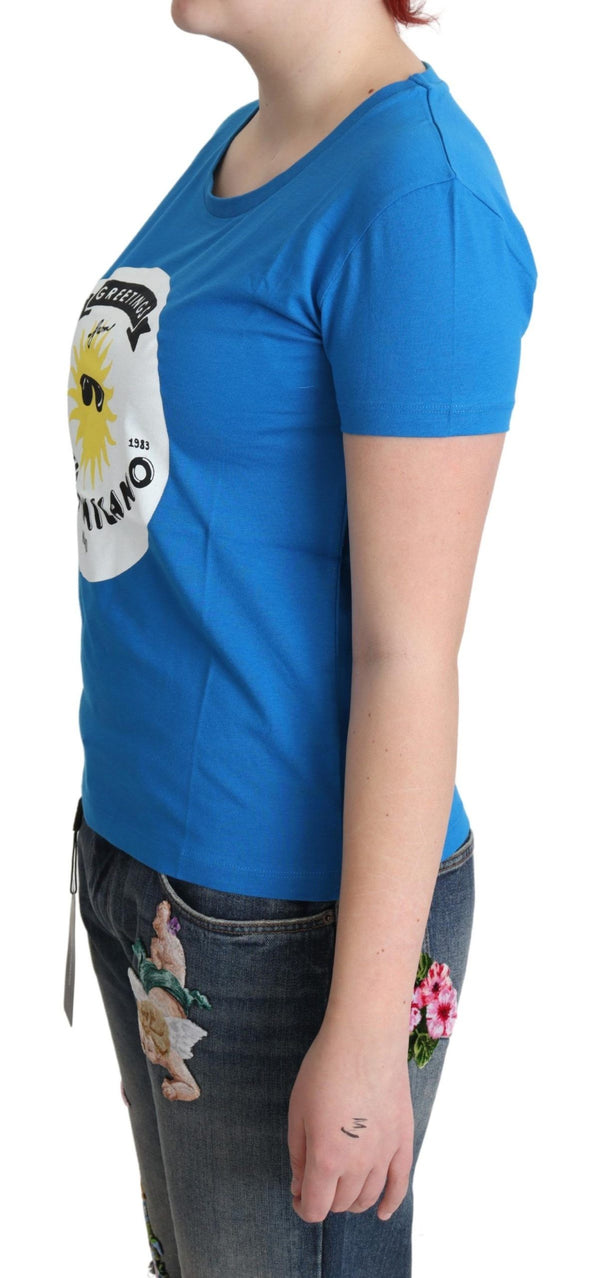 Blue Cotton Sunny Milano Print Tops T-shirt