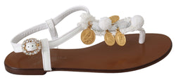 White Leather Coins Flip Flops Sandals Shoes