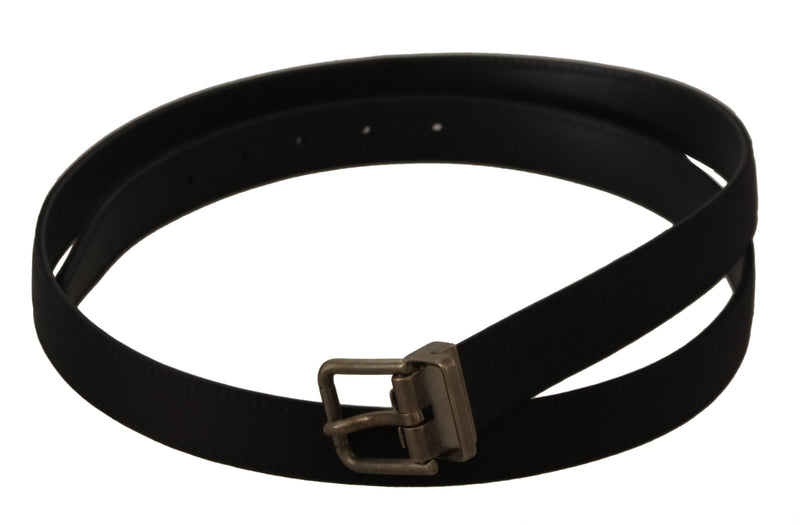 Black Raso Leather Bronze Metal Buckle Belt