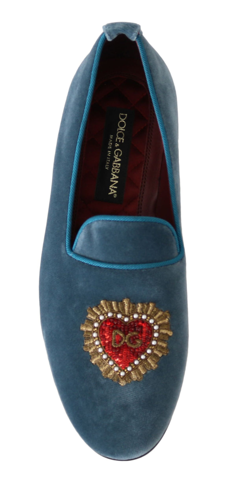 Blue Velvet Flats Heart Loafers Shoes